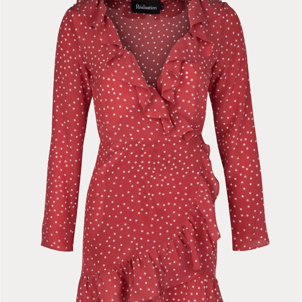 Realisation Par The Alexandra in Red Star Long Sleeve Silk Dress